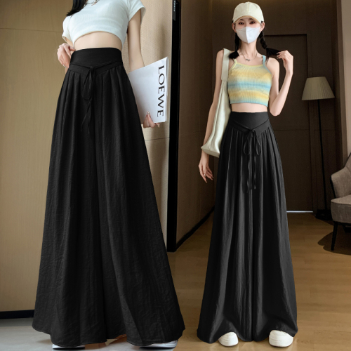 Ice silk cotton and linen fluttering wide-leg trousers for women's summer thin style new high-waist drape lazy style casual long culottes