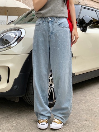 Real shot!  High-waisted casual trousers, retro washed and ironed, slimming, versatile straight-leg jeans, trendy summer for women