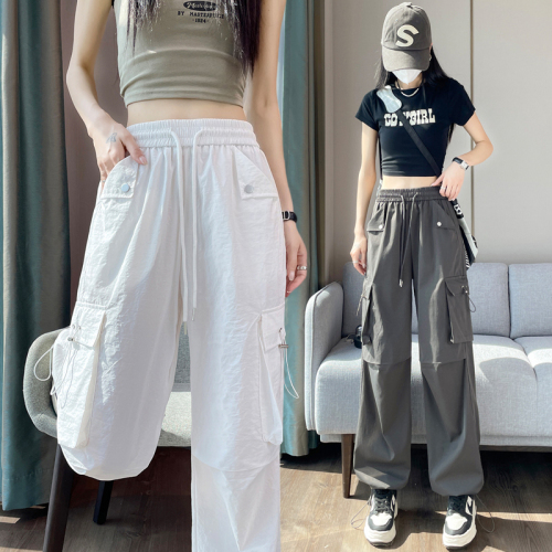 Real shot of American quick-drying overalls for women 2024 summer thin high-waisted wide-legged two-wear sun protection sports pants