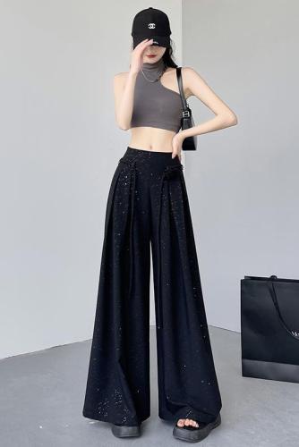 Designed strappy floral suit wide-leg pants for women summer thin high-end drapey floor-length casual pants