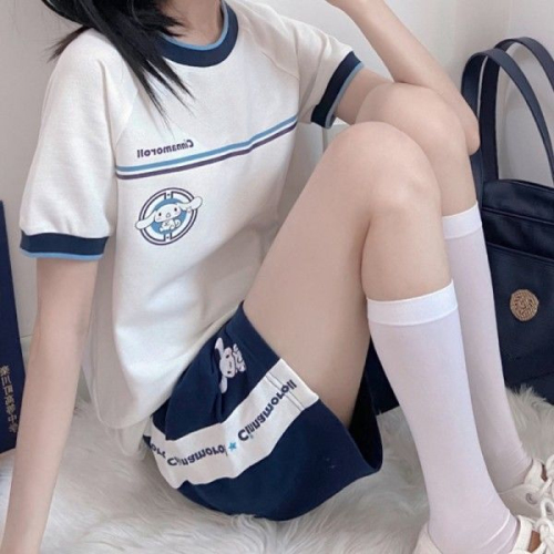 Summer cute Japanese soft girl student sportswear suit women's loose short-sleeved shorts casual two-piece set
