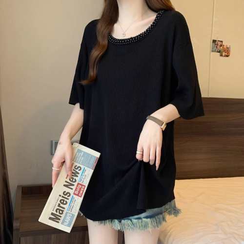 Original workmanship thin short-sleeved T-shirt for women summer large size fat mm slimming mid-length cover *** bottoming shirt top