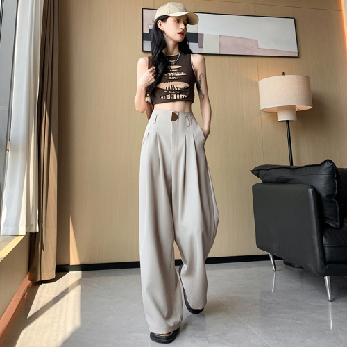 Burgundy wide-leg pants for women, high-waisted, drapey fishbone suit pants, loose slimming casual straight-leg floor-length pants