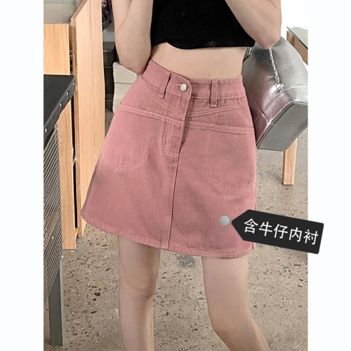 Designed denim short skirt for women in spring and summer new high-waisted, slimming, crotch-covering, hip-covering A-line skirt
