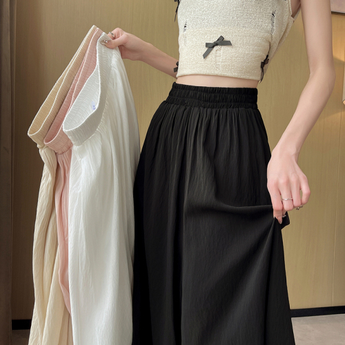 Ice silk cotton and linen wide-leg pants skirt for women summer thin casual elastic high-waist slimming loose drape floor-length Yamamoto pants