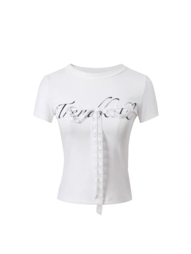 Trendkill original lace bow decorative design short-sleeved T-shirt LOGO printed short slim top