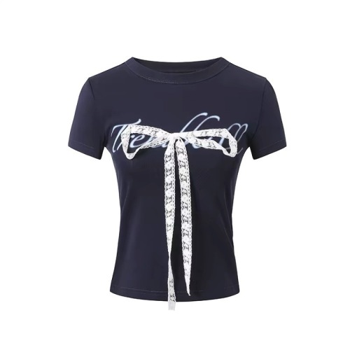 Trendkill original lace bow decorative design short-sleeved T-shirt LOGO printed short slim top