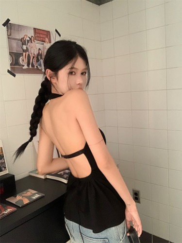 Actual shot ~ Pure desire sexy backless halterneck camisole women's summer slim design top