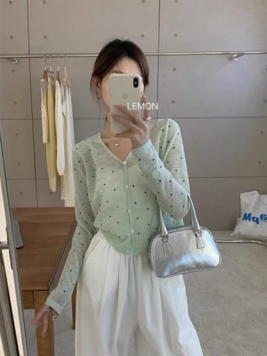 Women's Beaded Knit Cardigan Outerwear, Ice Silk Sunscreen Thin Scarf, Summer Pair with Tank Top Dress, Outer Layer Sweatshirt