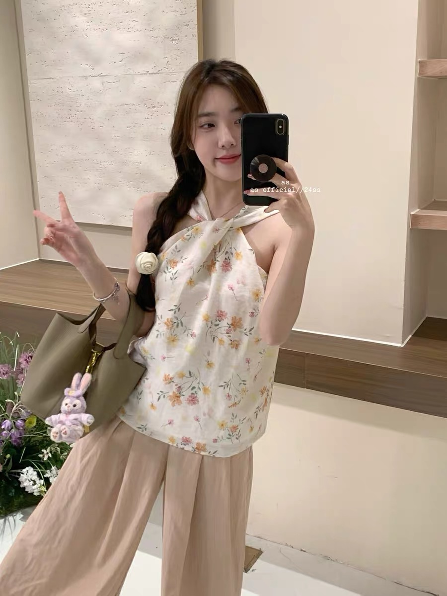 ANGELIA小眾扭結掛脖吊打背心女夏季新款甜減齡時髦chic絕美上衣