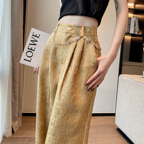 New Chinese style national style pattern pants for women in summer new style slim and versatile loose wide leg floor mopping pants