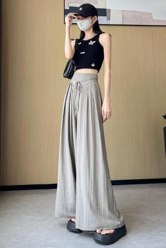 Ice silk cotton and linen fluttering wide-leg trousers for women's summer thin style new high-waist drape lazy style casual long culottes