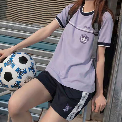 Kuromi Purple Sports Suit Women's 2024 Summer Student Casual Sportswear Short Sleeve Shorts Two-piece Set
