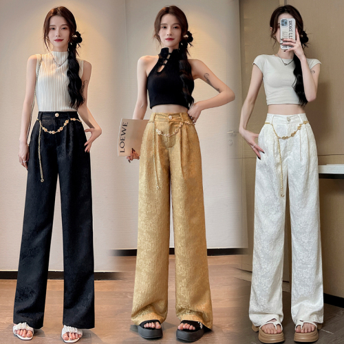 New Chinese style national style pattern pants for women in summer new style slim and versatile loose wide leg floor mopping pants