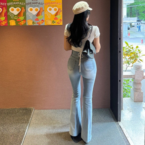 Summer new style double pocket white slimming jeans