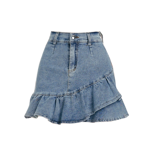 Ruffled denim skirt for women, summer high-waisted culottes, slimming short skirt for sweet and sweet girls