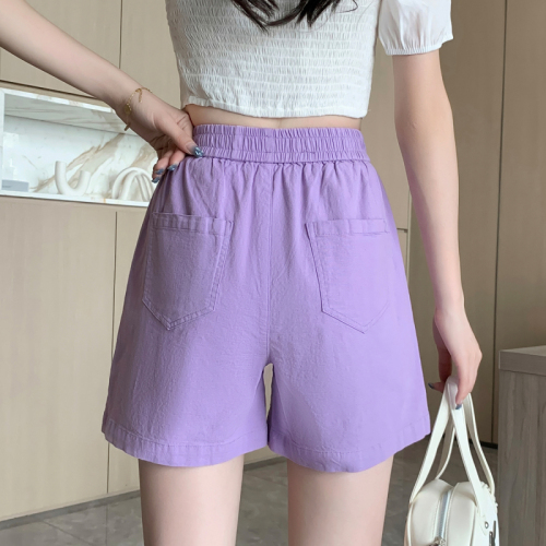 Actual shot of new summer large size linen elastic waist casual wide leg shorts for fat girls slimming wide leg cotton and linen hot pants