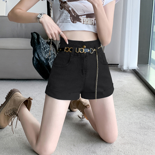 Retro denim shorts for women in summer Internet celebrity hotties high-waisted slimming stretch denim hot pants for women