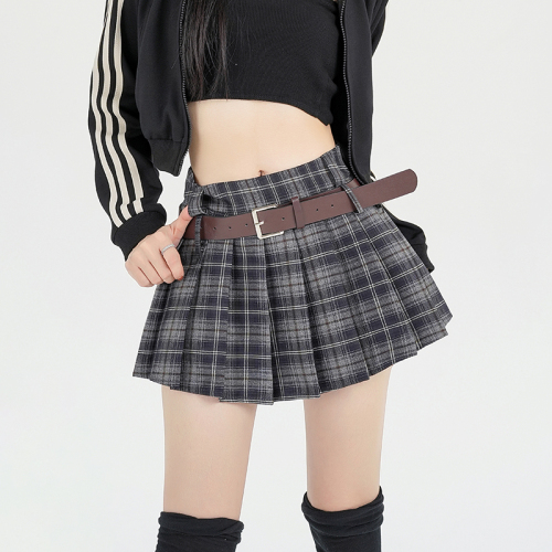 Spring and summer Internet celebrity hot girl high-waist slim versatile plaid skirt pleated skirt