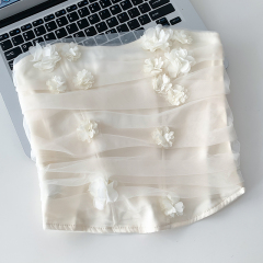Real shot of women's summer clothes wrapped around the chest, new French style, super fairy mesh flowers, pure desire short tube top