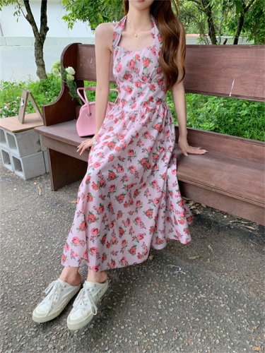 First Love Long Skirt Retro Gentle Style Suspender Skirt Floral Dress Female Summer Design Niche Sexy Dress