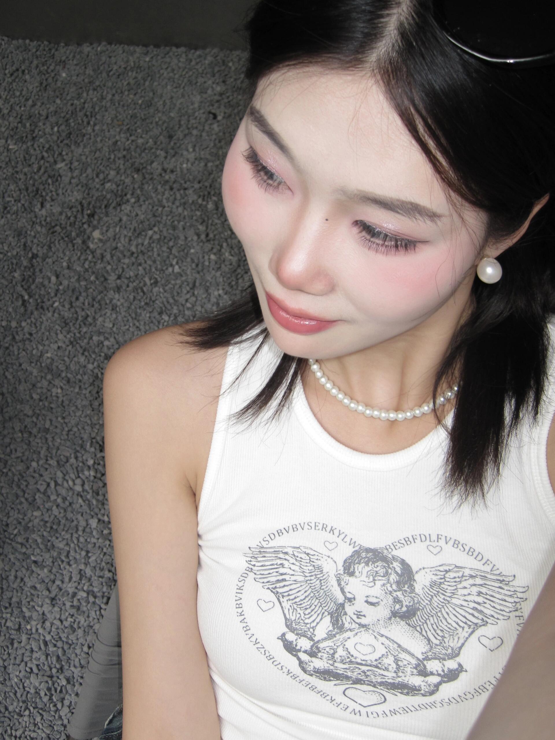 Official photo 40 count cotton 92 cotton 8 spandex retro angel sleeveless vest women summer sweet and spicy top