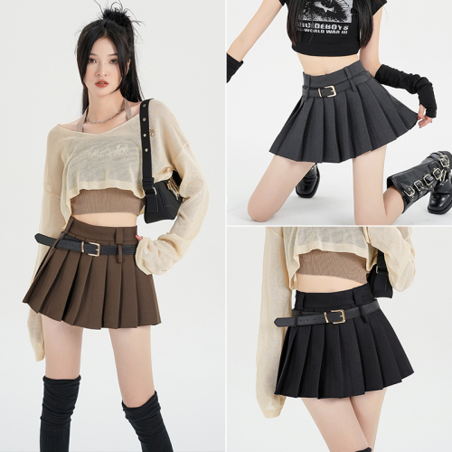 Spring style Internet celebrity hot girl high-waist slim versatile short skirt skirt pleated skirt