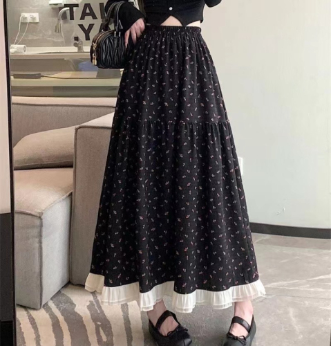 White skirt new style floral high waist spring and summer mid-length design niche long skirt irregular fairy skirt