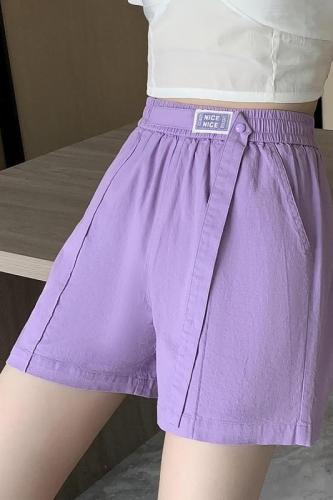 Actual shot of new summer large size linen elastic waist casual wide leg shorts for fat girls slimming wide leg cotton and linen hot pants