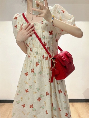 2024 new style small, high-end, chic, beautiful waist-cinching long skirt, gentle floral dress for women in summer