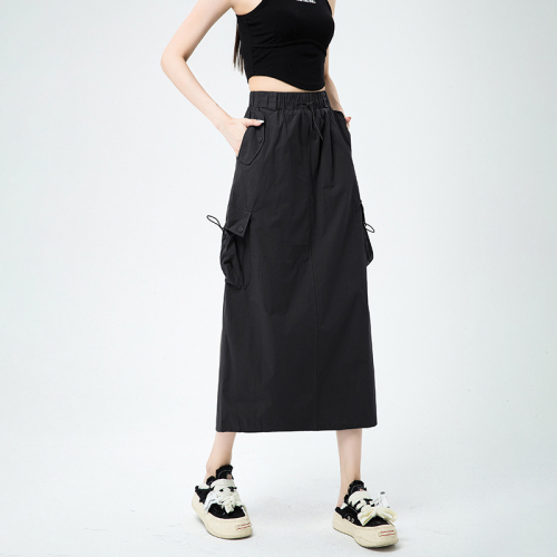 New version of quick-drying pleated work skirt, loose casual straight leg slit back skirt