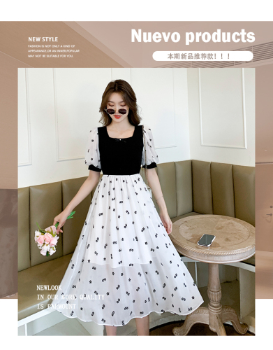 French retro design waist slimming chiffon splicing floral dress for women summer