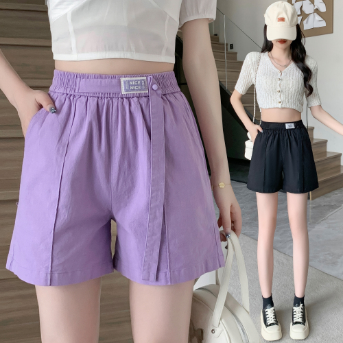 Actual shot of new summer large size linen elastic waist casual wide leg shorts for fat girls slimming wide leg cotton and linen hot pants