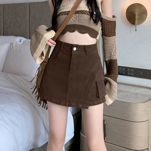 Spring sweet and cool hot girl military uniform, high waist skirt, stretch A-line skirt, hakama