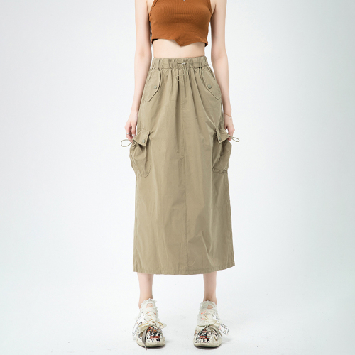 New version of quick-drying pleated work skirt, loose casual straight leg slit back skirt