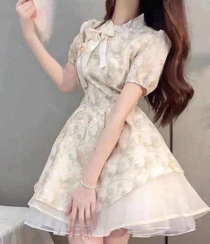 French tea break fugitive princess dress for women summer 2024 new style small waist slimming puffy short skirt