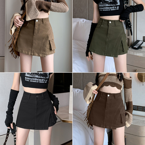 Spring sweet and cool hot girl military uniform, high waist skirt, stretch A-line skirt, hakama