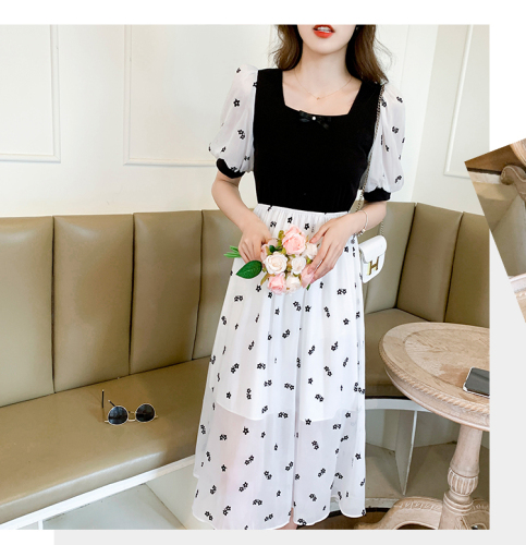 French retro design waist slimming chiffon splicing floral dress for women summer