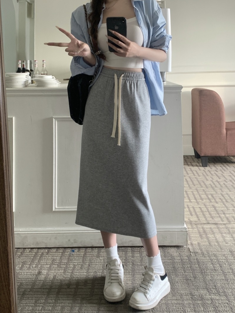 Photographed Pure Cotton and Cotton 2024 Summer Dress Skirt for Women, Slit for Slimming and Height Enhancement