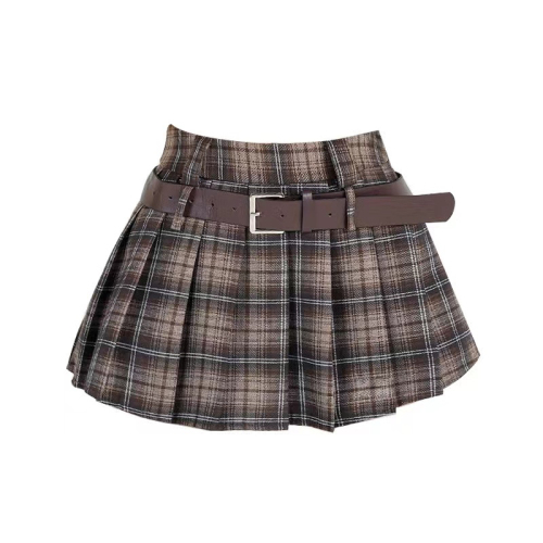 Spring and summer Internet celebrity hot girl high-waist slim versatile plaid skirt pleated skirt