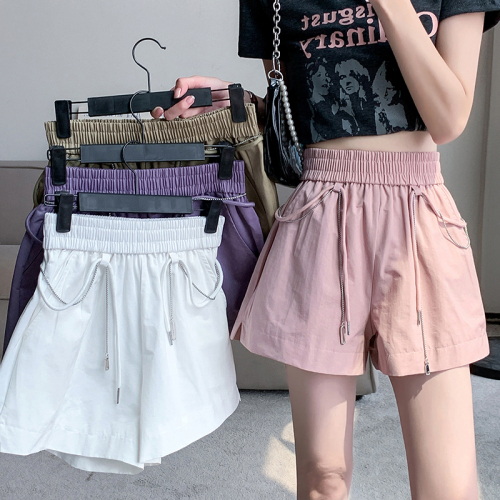 New version of Internet celebrity hot girl's high-end washed cotton fabric versatile high-waisted shorts and wide-leg pants