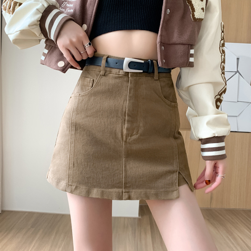 Sweet and cool hot girl military uniform, high-waisted skirt, stretch A-line skirt, culottes with belt