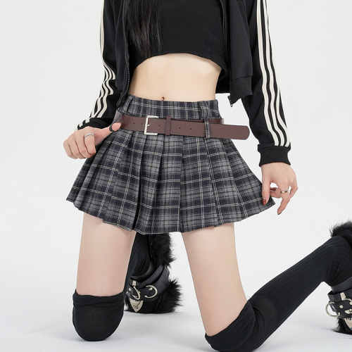 Spring and summer Internet celebrity hot girl high-waist slim versatile plaid skirt pleated skirt