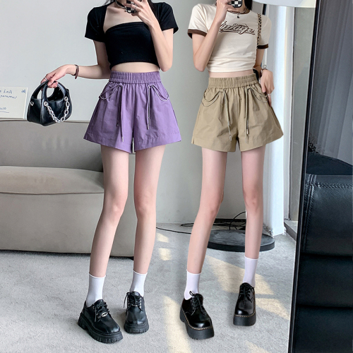 New version of Internet celebrity hot girl's high-end washed cotton fabric versatile high-waisted shorts and wide-leg pants