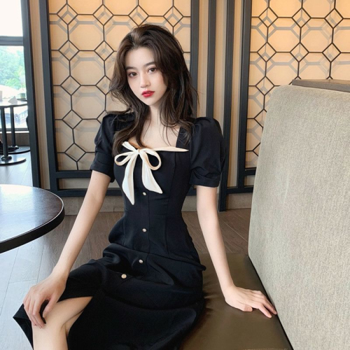 2024 new summer style French retro lace-up bow-tie waist slimming and age-reducing Platycodon noble temperament dress