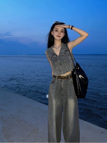 Denim vest women's summer 2024 new high-end pony clip thin style sleeveless vest outer top