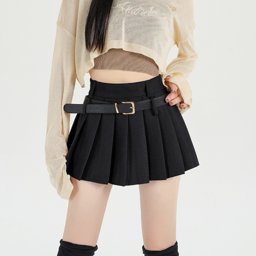 Spring style Internet celebrity hot girl high-waist slim versatile short skirt skirt pleated skirt