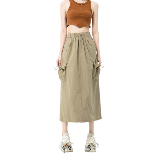 New version of quick-drying pleated work skirt, loose casual straight leg slit back skirt