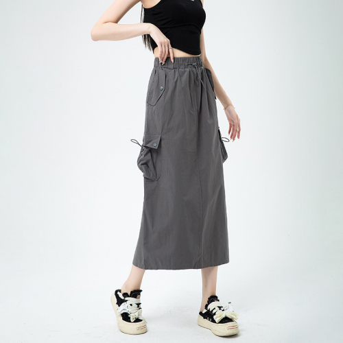 New version of quick-drying pleated work skirt, loose casual straight leg slit back skirt