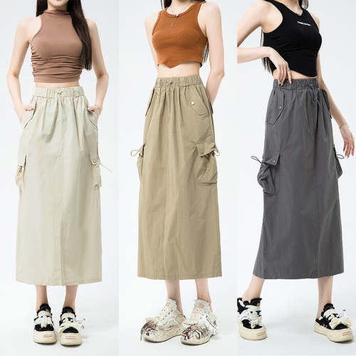 New version of quick-drying pleated work skirt, loose casual straight leg slit back skirt